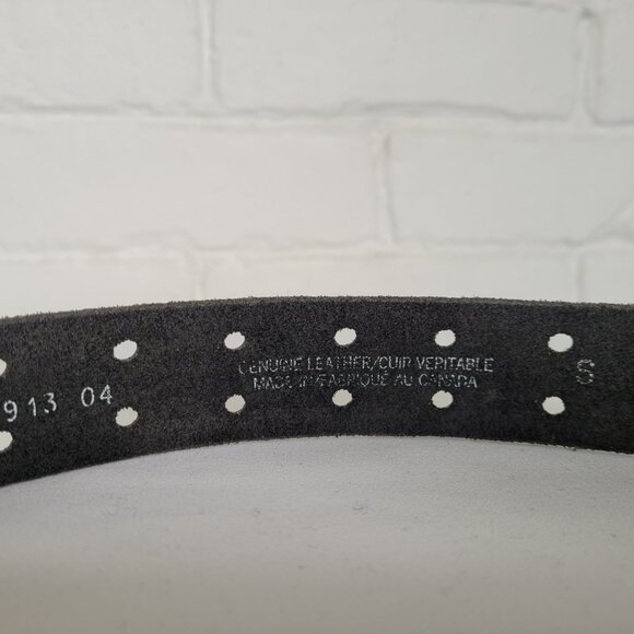 Vintage Black Leather Belt with Brass Buckle Size S - Picture 3 of 5